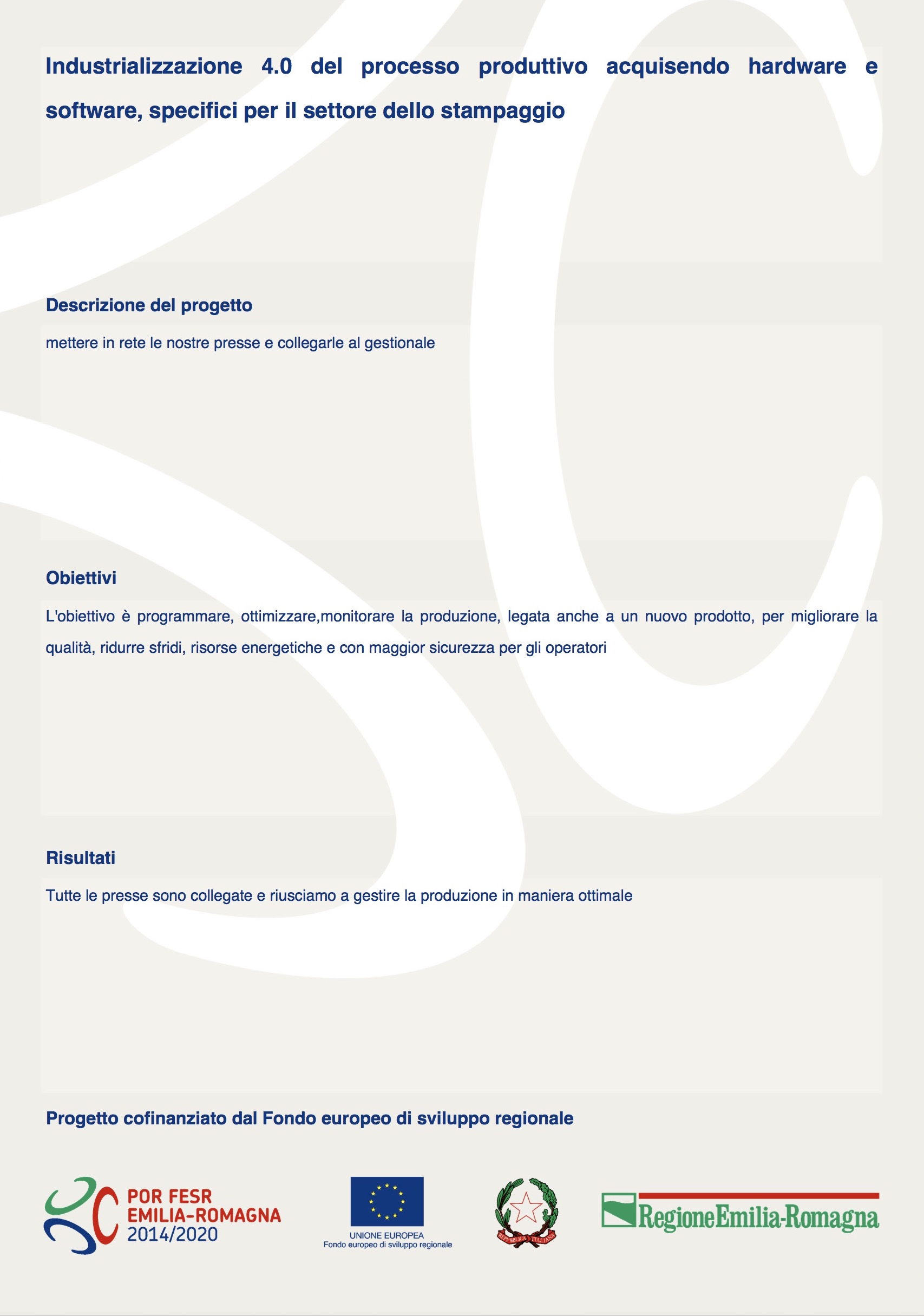 Industrializzazione 4.0 del processo produttivo